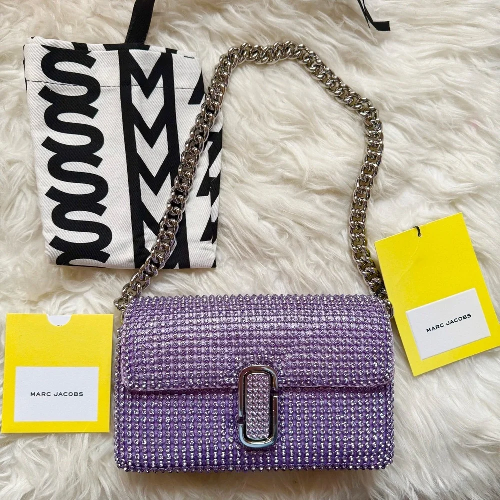 New! MARC JACOBS The Rhinestone J Marc Logo Crystal Shoulder Bag in Wisteria - Picture 2 of 13